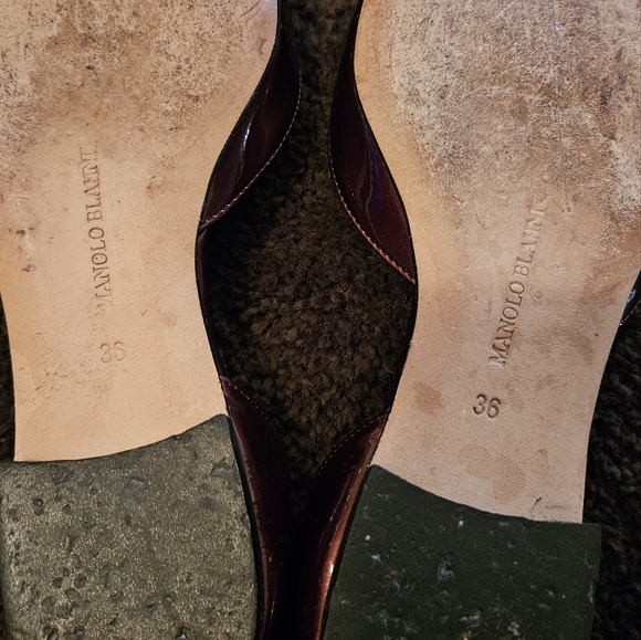 Manolo Blahnik Wine colored Patent Leather Soussa d'Orsay Flats Size 36/5.5 - Picture 3 of 10